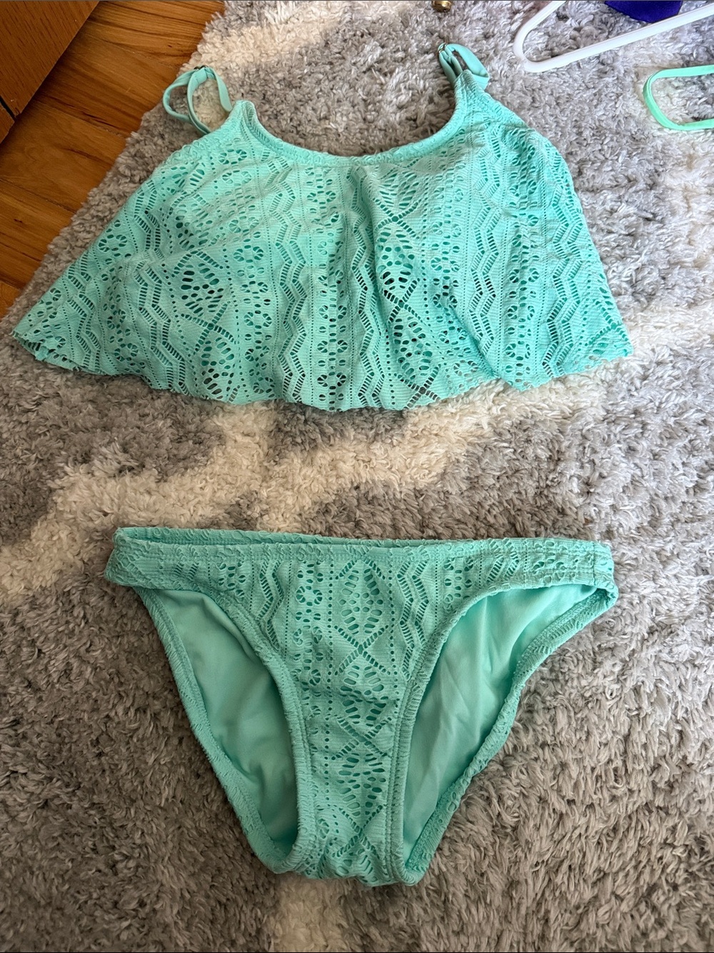 Xhilaration Mint Green Crochet Flounce Bikini Set